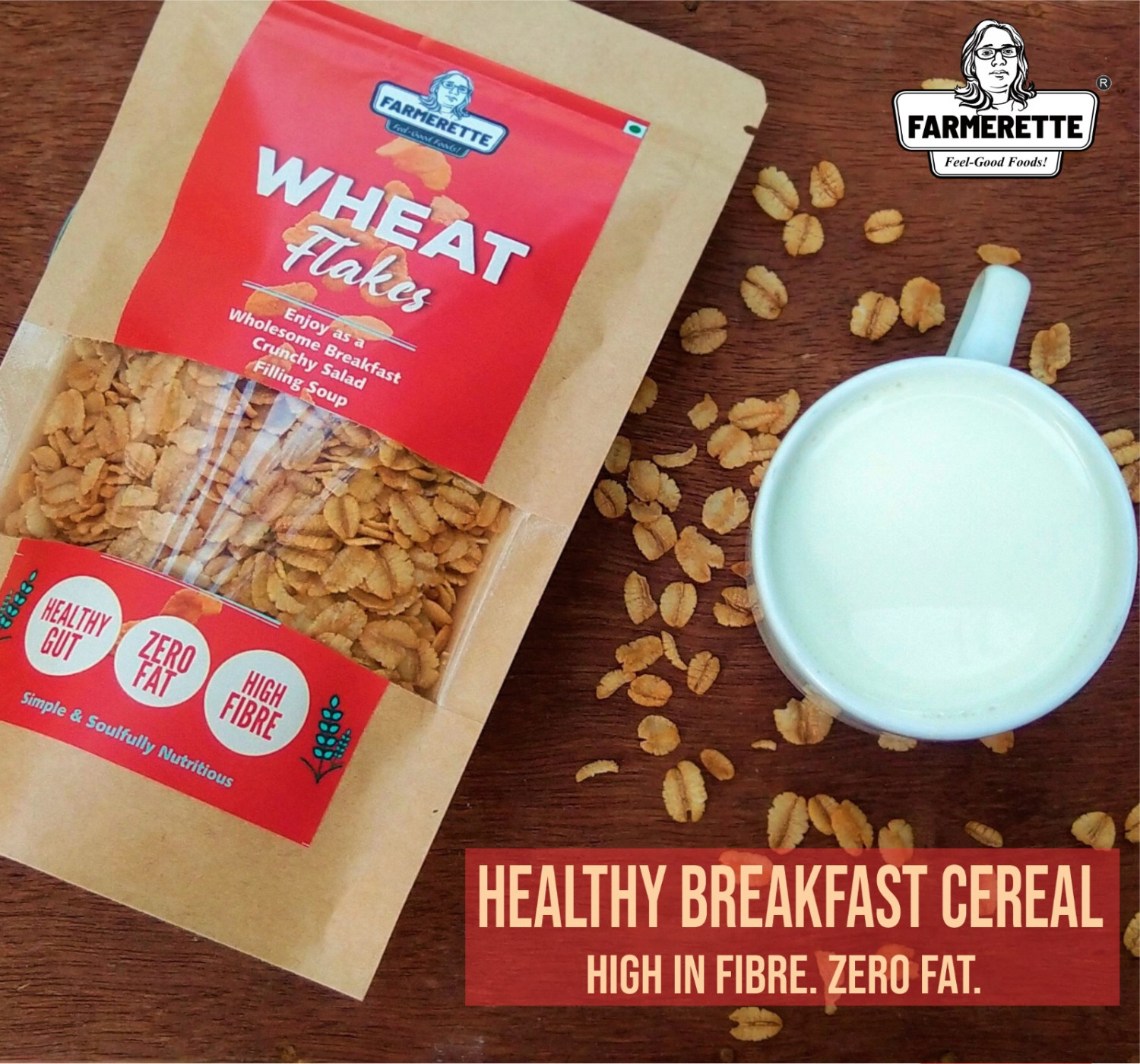 Wheat Flakes Made with Whole Grain, 7 Essential Vitamins and Iron | High in Protein & Fibre | Breakfast Cereal